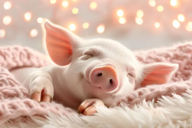 Schlafendes Schweinchen auf flauschigem Hintergrund