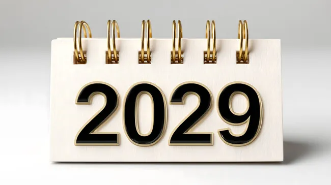 Schlichten Kalender für 2029 mit goldfarbiger Bindung