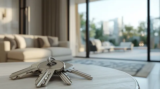 Schlüsselbund auf Tisch in moderner Wohnung