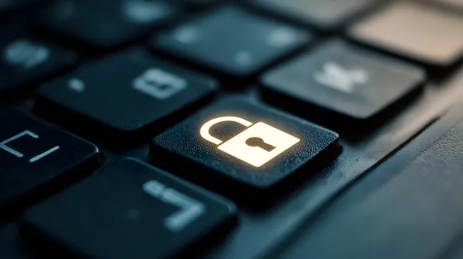 Schlüsselsymbol auf dunkler Computer-Tastatur