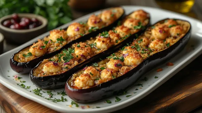 Schmackhaft überbackene Auberginen mit Kräutern