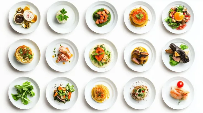 Schmackhafte Gerichte auf weißen Tellern