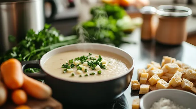 Schmackhafte Kartoffelsuppe mit frischen Kräutern
