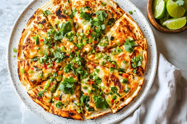 Schmackhafte mexikanische Quesadilla mit Käse und Kräutern