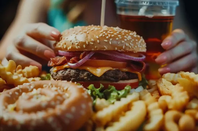 Schmackhafter Burger mit Pommes