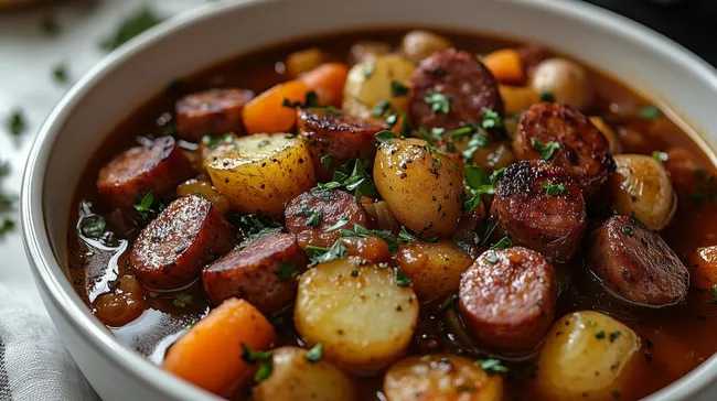 Schmackhafter Eintopf mit Cabanossi und Kartoffeln