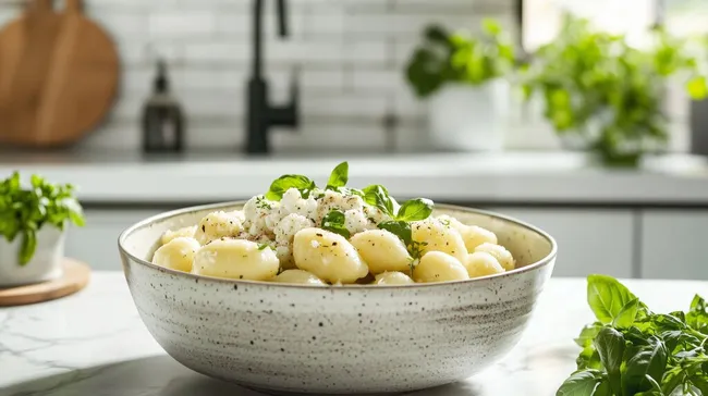 Schmackhafter Gnocchi-Salat mit Feta und frischen Kräutern
