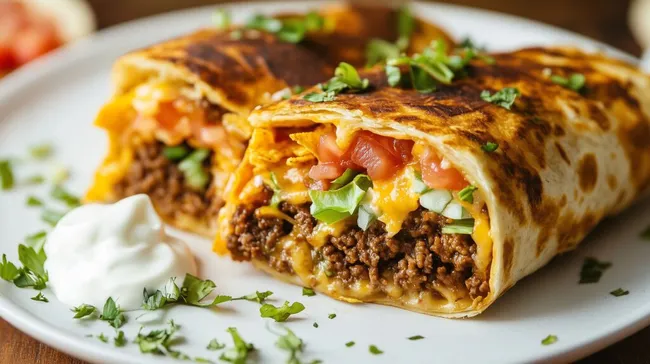 Schmackhafter Tex-Mex Burrito mit Hackfleisch und Gemüse