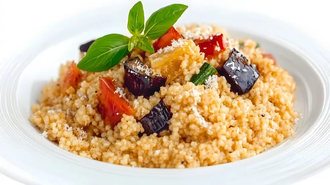 Schmackhaftes bulgur-Gericht mit Gemüse und Parmesan