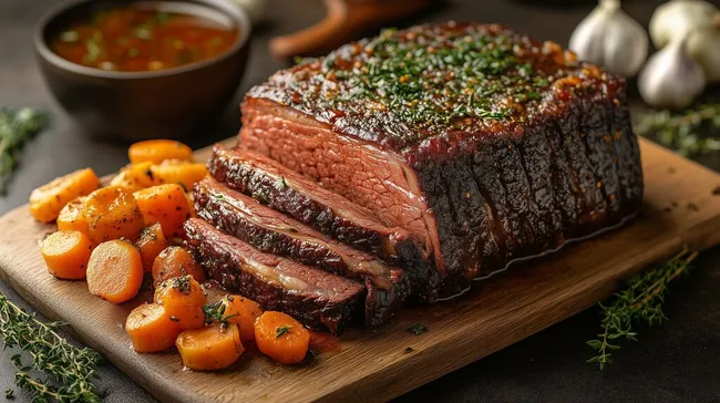 Schmackhaftes geschmortes Rinderbrisket mit Gemüsebeilage