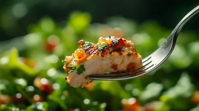 Schmackhaftes Hähnchen mit buntem Gemüsesalat