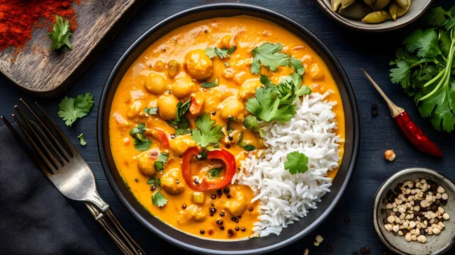 Schmackhaftes indisches Kichererbsen-Curry mit Reis