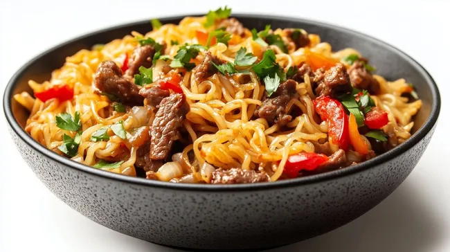 Schmackhaftes kasachisches Nudelgericht mit Fleisch