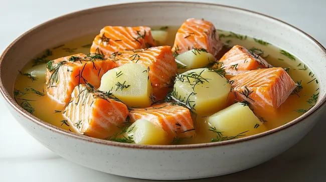 Schmackhaftes Lachsgericht mit Kartoffeln und Dill