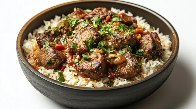 Schmackhaftes orientalisches Lamm-Curry mit Reis