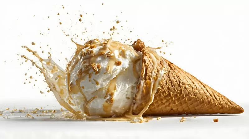 Schmelzende Eiswaffel auf weißem Hintergrund isoliert