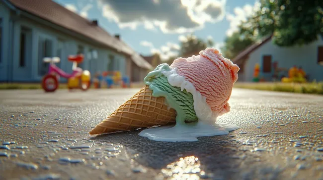 Schmelzendes Eis-Dessert an sonnigem Sommertag