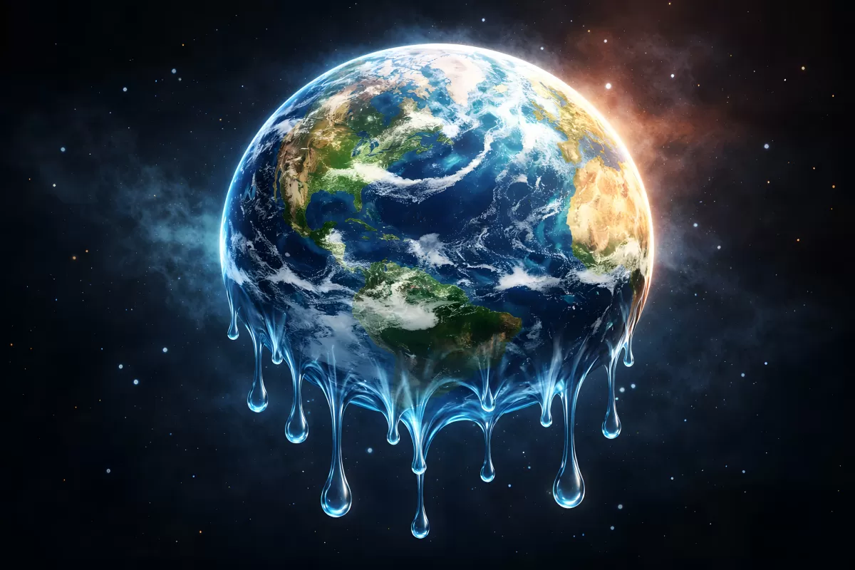 Schmelzendes Erdball-Kunstwerk im All