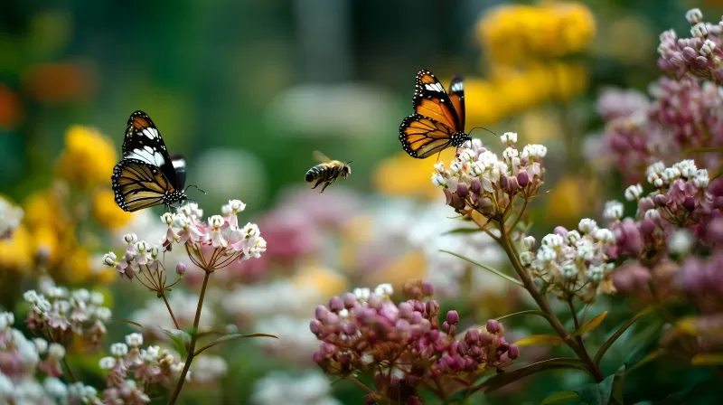 Schmetterlinge und Biene auf blühender Sommerwiese