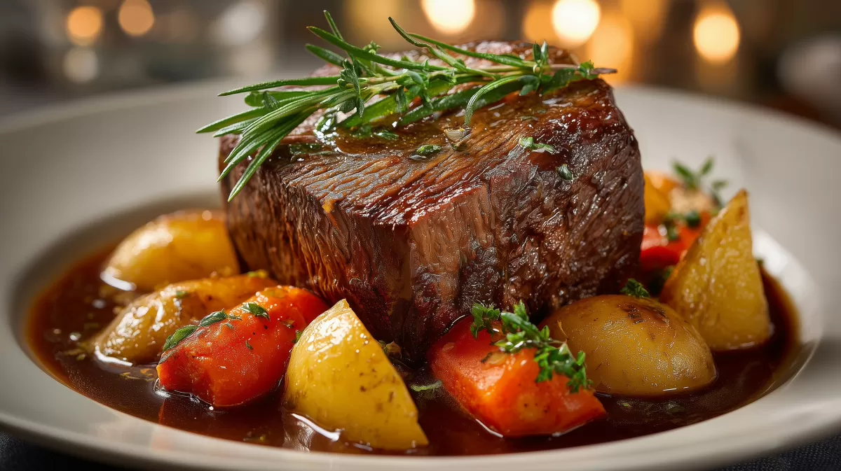Schmorbraten vom Rind mit Gemüse und Rosmarin