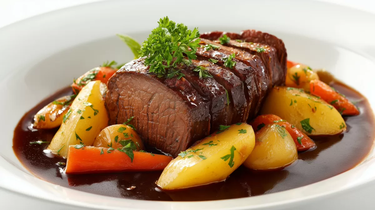 Schmorbraten vom Rind mit Kartoffeln und Karotten