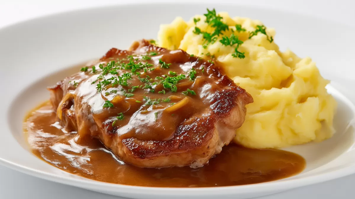 Schmorschopf Schnitzel mit Soße und Kartoffelpüree