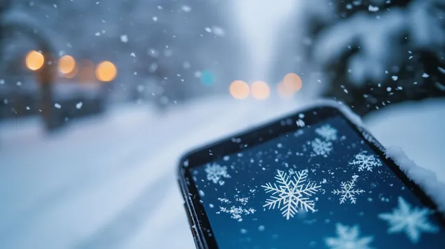 Schneebedeckte Handyhülle in Winterstimmung