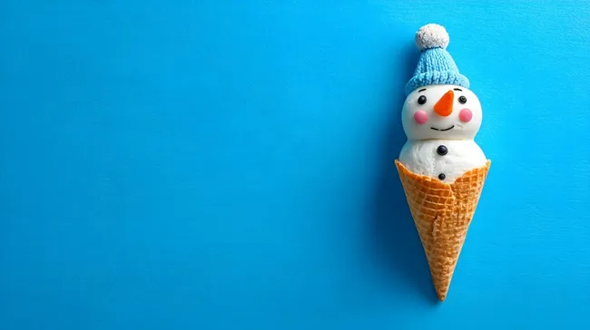 Schneemann-Eistüte auf blauem Hintergrund