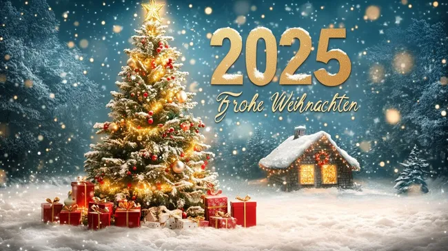 Schneeverwehte Weihnachtsidylle 2025 in Goldoptik