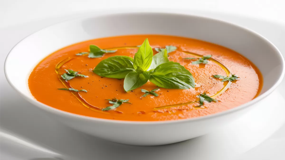 Schnelle Tomatensuppe mit frischem Basilikum