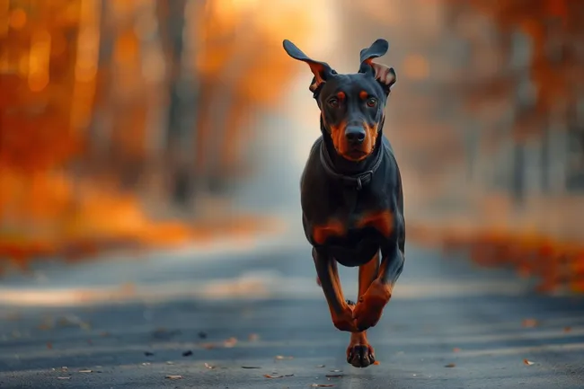 Schneller Hund läuft durch Herbstlaub