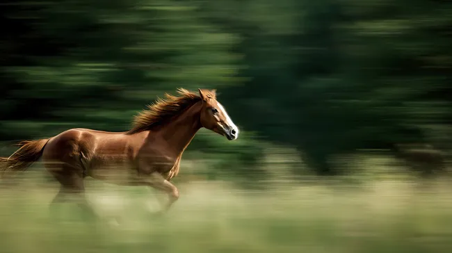 Schnelles Pferd auf der grünen Wiese