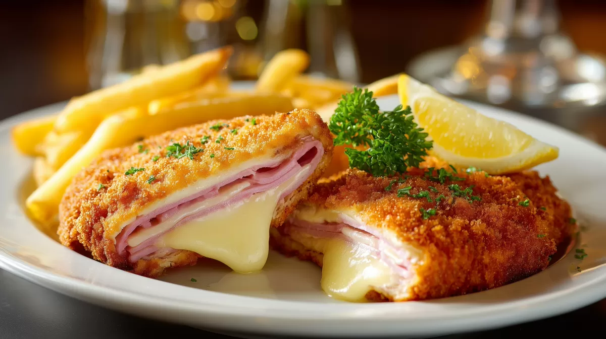 Schnitzel Cordon Bleu mit Pommes