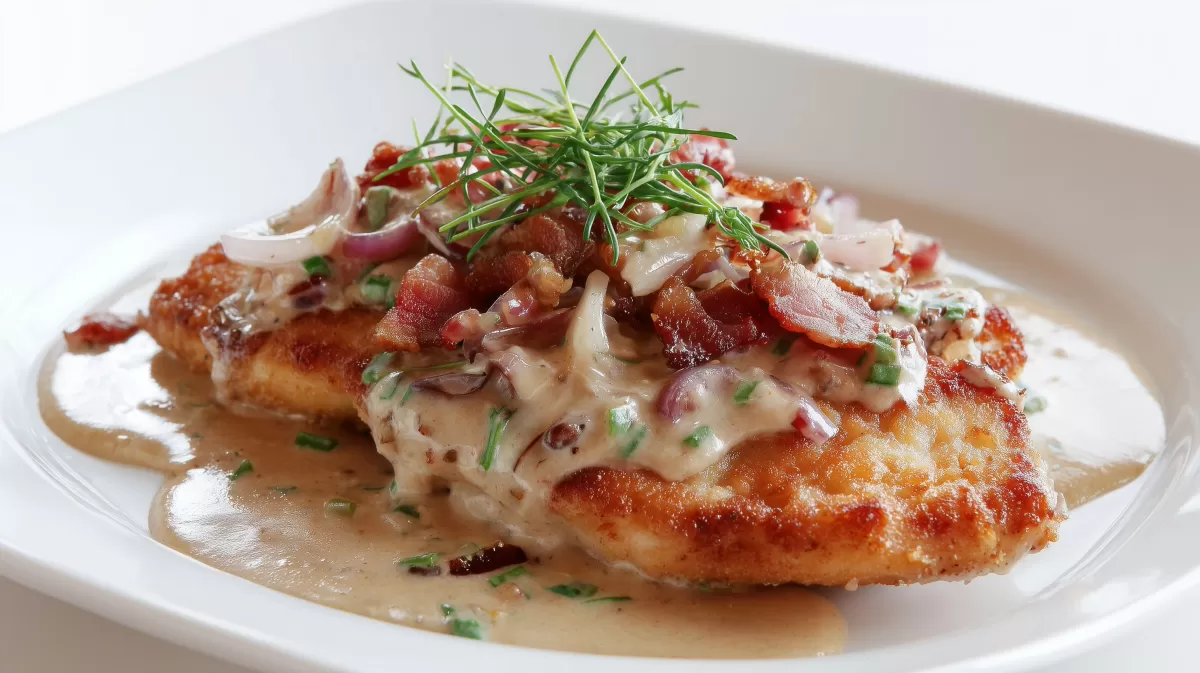 Schnitzel nach Elsässer Art mit Speck-Sahnesoße