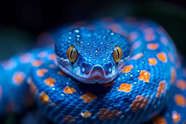 Schöne blaue Schlange mit orangefarbenen Flecken