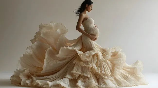 Schöne schwangere Frau in fliessendem Kleid