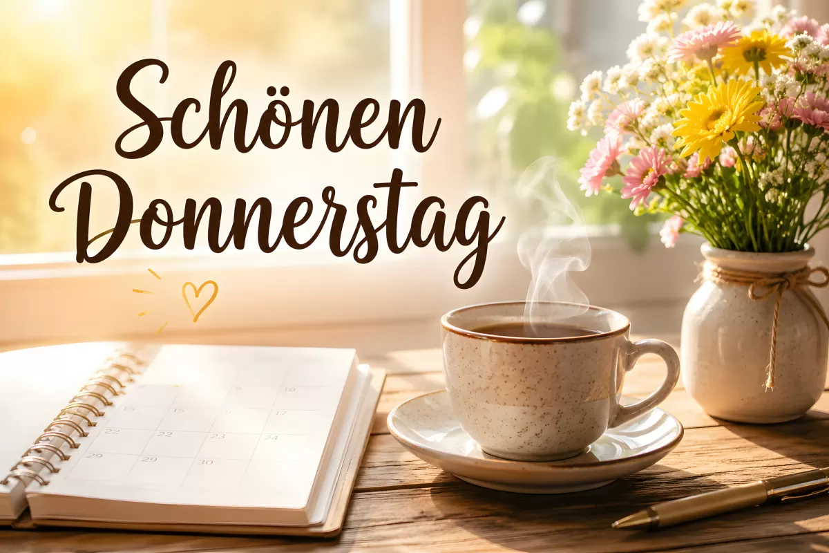 Schönen Donnerstag – Kaffee, Kalender und Blumen