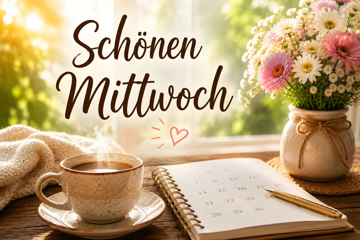 Schönen Mittwoch – Kaffee, Kalender und Blumen
