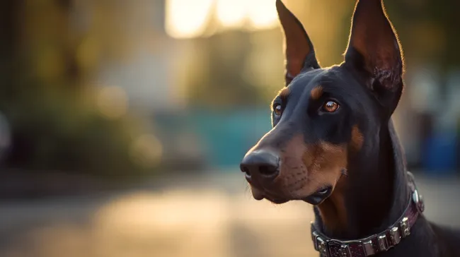 Schöner Dobermann-Hund im warmen Licht