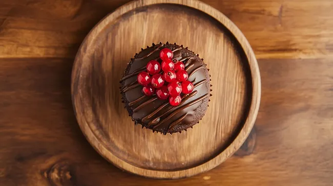 Schokoladen-Cupcake mit roten Johannisbeeren