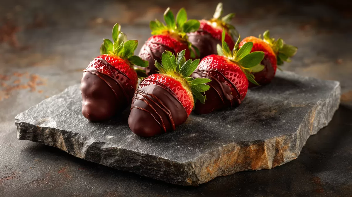 Schokoladen-Erdbeeren auf einer Schieferplatte