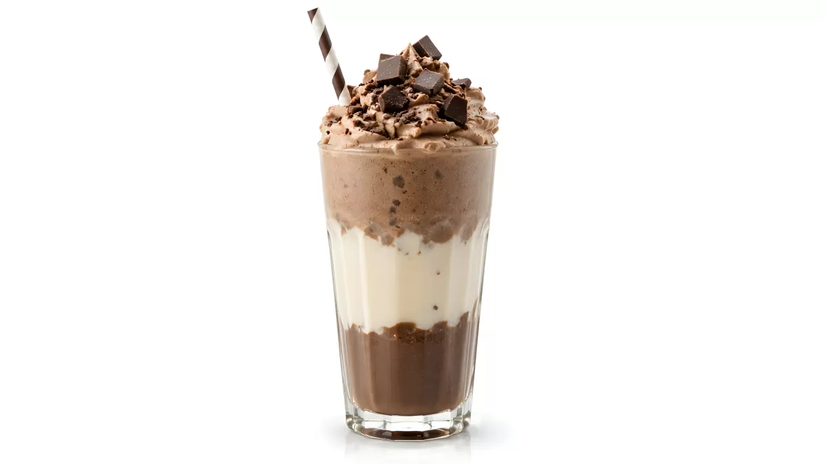 Schokoladen-Milchshake mit Sahne und Schokostücken