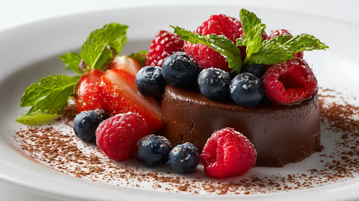 Schokoladen-Mousse mit Beeren und frischer Minze