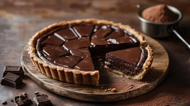 Schokoladen-Tarte mit glänzendem Überzug