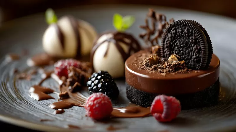 Schokoladendessert mit Oreo und Beeren