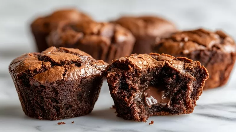 Schokoladenmuffin mit flüssigem Kern auf Marmorhintergrund