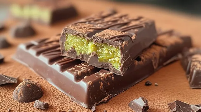 Schokoladenriegel mit grüner Pistazien-Füllung
