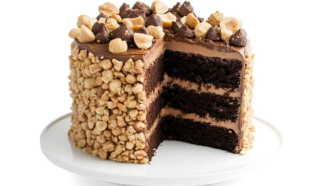 Schokoladentorte mit Erdnüssen und Schokoladenstücken