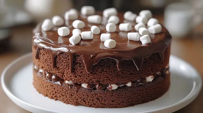 Schokoladentorte mit Marshmallows und Schokoladenglasur