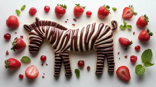 Schokoladiges Zebra-Dessert mit frischen Erdbeeren